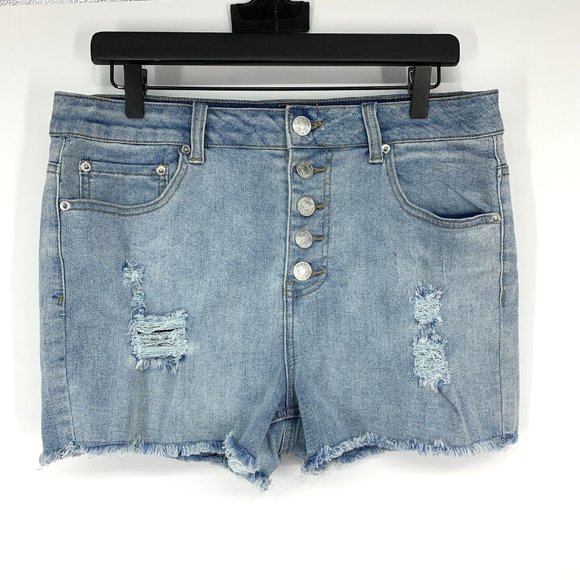 Forever 21 Pants - Forever 21 Denim Shorts Button Fly Blue Distressed Denim Fray